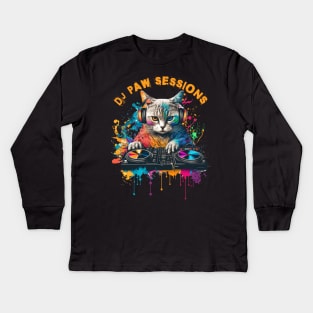 DJ CAT - DJ PAW SESSIONS Kids Long Sleeve T-Shirt